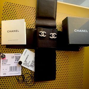 Chanel NWT authentic 20A collection Silver and Crystal pierced earrings.